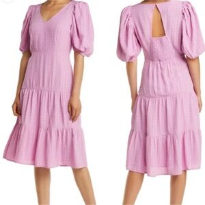 French Connection Brich Gingham Dress 2 Preppy Puff Sleeve Tiered Cutout Smock